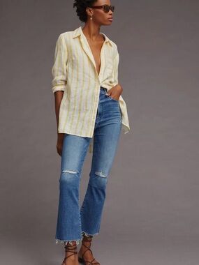NWT Mother The Hustler Ankle Fray Distressed Flare Jeans Size 32